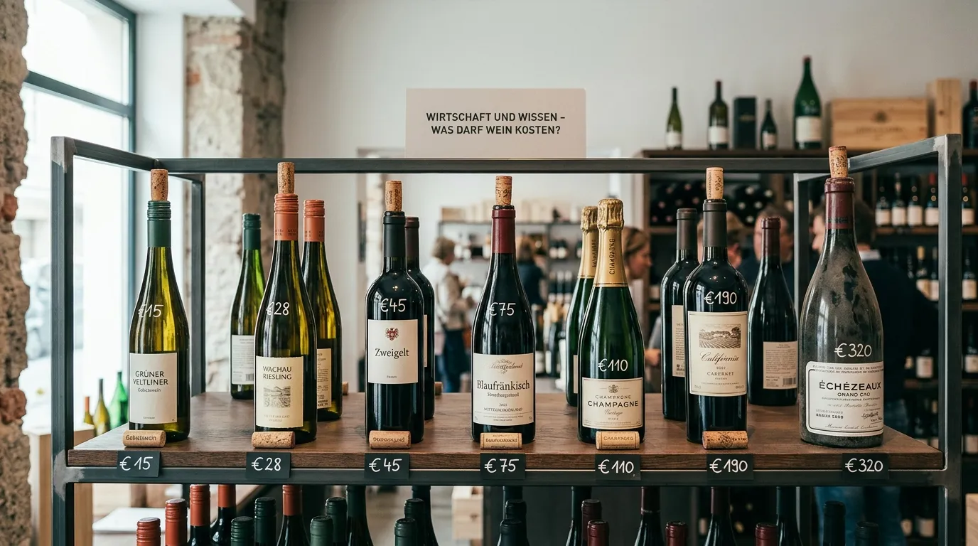 Vinotheksregal mit sorgfältig ausgewählten Weinflaschen verschiedener Preislagen, vom österreichischen Gebietswein bis zum burgundischen Grand Cru, in der Vinothek von magazin: in Salzburg