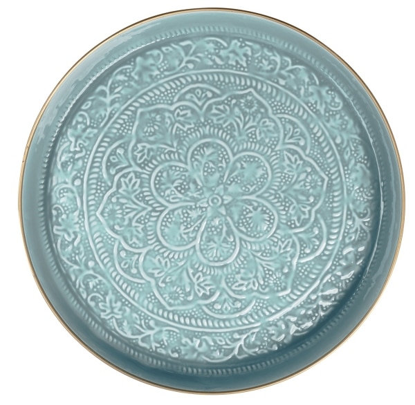 Marokkanisches Metalltablett Hellblau / Celadon